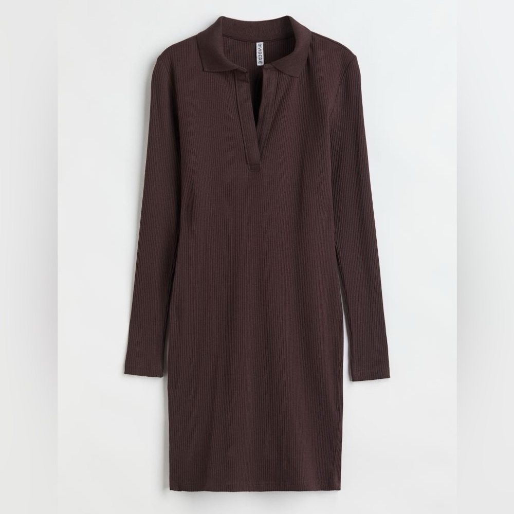 H&M dark brown ribbed bodycon dress
